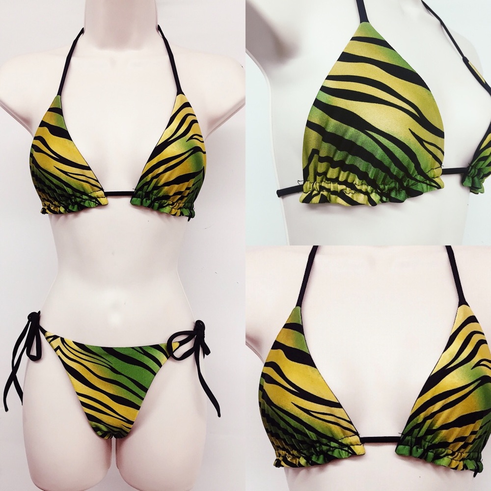 Green Zebra Striped Bikini Set